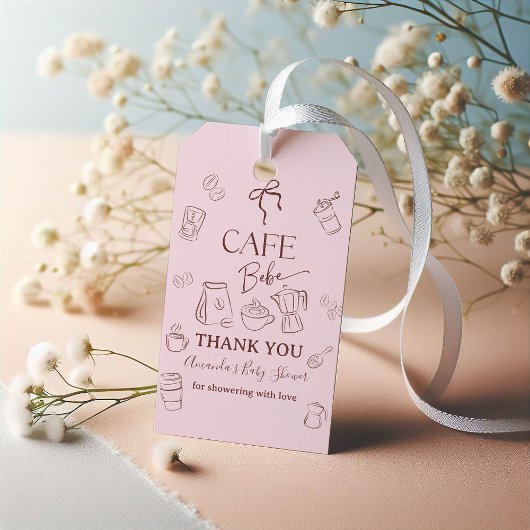 Coffee Pink Bow Cafe Bebe Girl Baby Shower Decor Geschenkanhänger