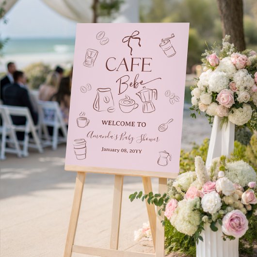 Coffee Pink Bow Cafe Bebe Girl Baby Shower Welcome Poster