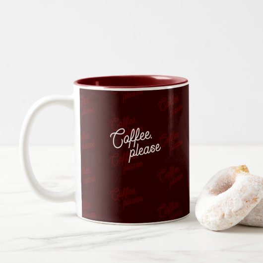 "Coffee, please" Minimal, Elegant, Pattern Zweifarbige Tasse (Mit Donut)