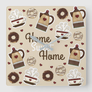 Coffee Pot and Cup Quadratische Wanduhr