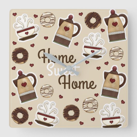 Coffee Pot and Cup Quadratische Wanduhr (Vorderseite)