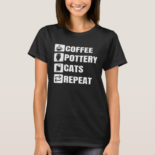 Coffee Pottery Cats Repeat Ceramic Pottery Ceramic T-Shirt (Vorderseite)