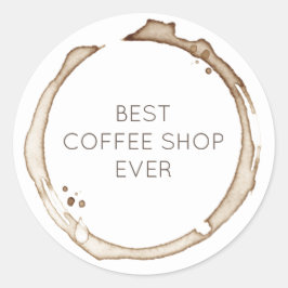 COFFEE Rings BUSINESS NAME Brown White Artisan Fun Runder Aufkleber