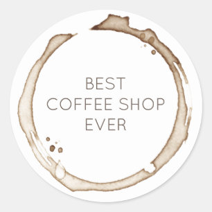 COFFEE Rings BUSINESS NAME Brown White Artisan Fun Runder Aufkleber