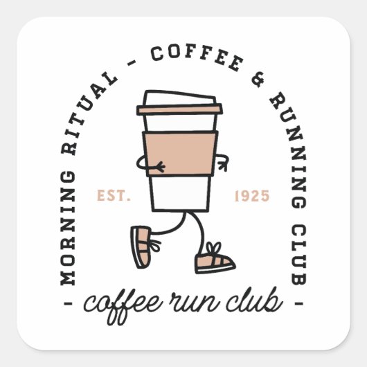 Coffee run club funny running lovers aesthetic quadratischer aufkleber (Vorderseite)