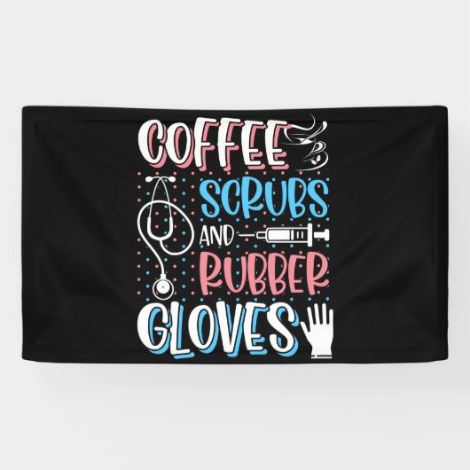 COFFEE SCRUBS RUBBER GLOVES RN Registered Nurse Banner (Horizontal)