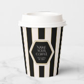 Coffee Shop Black and Cream Stripes with Gold Pappbecher (Rückseite)