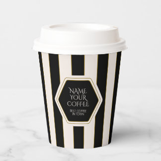 Coffee Shop Black and Cream Stripes with Gold Pappbecher