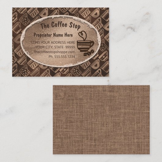 Coffee Shop Latte Tasse Art Beans Chocolate Brown  Visitenkarte (Vorne/Hinten)