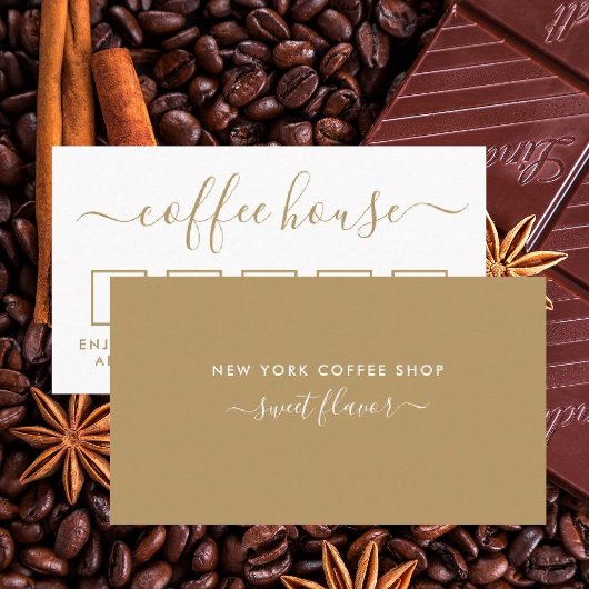 Coffee Shop Loyalty Card - Gold & White Treuekarte