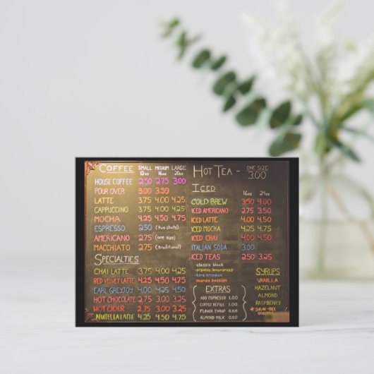 Coffee Shop Menu Board - Postkarte (Stehend Vorderseite)