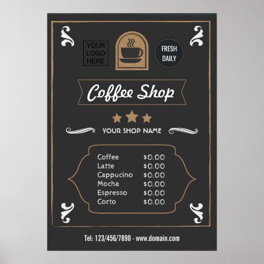 Coffee Shop Retro Logo Menü hinzufügen Poster (Vorne)