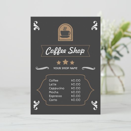 Coffee Shop Retro Menu Card (Stehend Vorderseite)