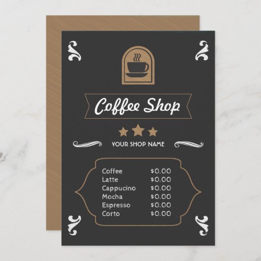 Coffee Shop Retro Menu Card (Vorne/Hinten)