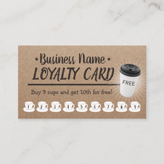 Coffee Shop Rustic Kraft Customer Loyalty Treuekarte (Vorderseite)
