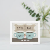 Coffee Shop Save the Date Postkarte (Stehend Vorderseite)