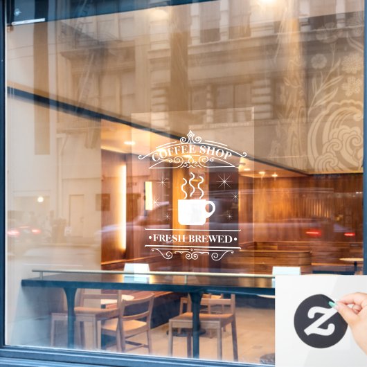 Coffee Shop Scrollwork Frame White ID875 Fensteraufkleber (Café-Fenster)