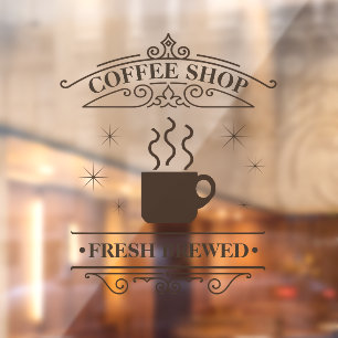 Coffee Shop Scrollwork Rahmen Brown ID875 Fensteraufkleber