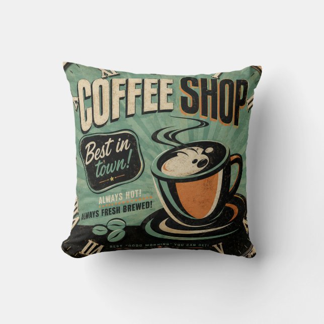 Coffee Shop Vintage Kissen (Vorderseite)