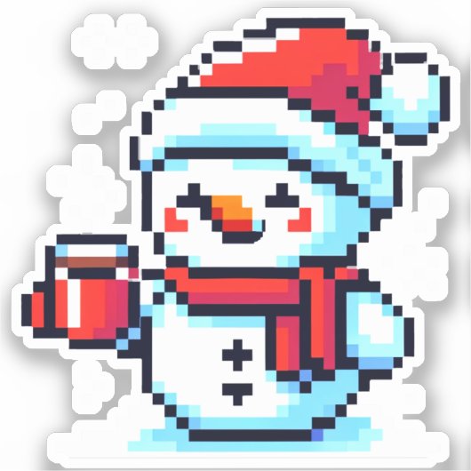 Coffee Snowman - Cosy Pixel Art Christmas Design Aufkleber (Vorderseite)