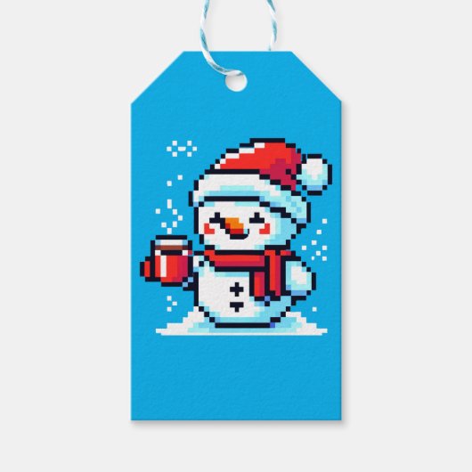 Coffee Snowman - Cosy Pixel Art Christmas Design Geschenkanhänger (Vorderseite)