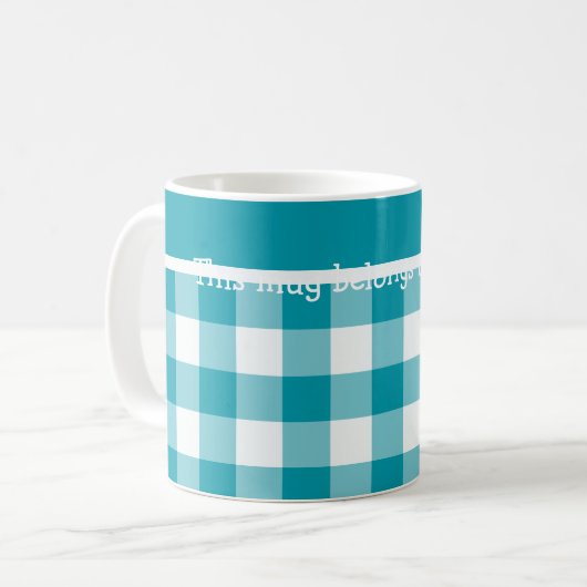Coffee Tasse, Aquamariner Karo Gingham Kaffeetasse (Vorderseite Links)