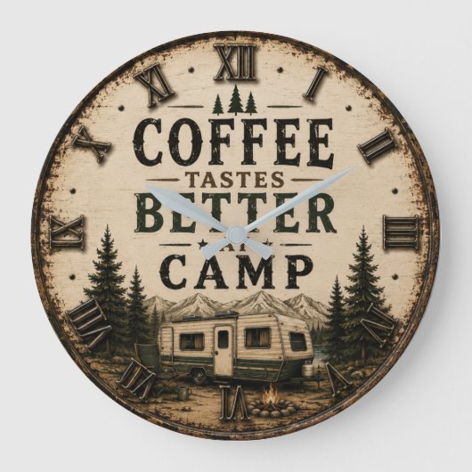 Coffee Tastes Better at Camp Rustic Große Wanduhr (Vorderseite)