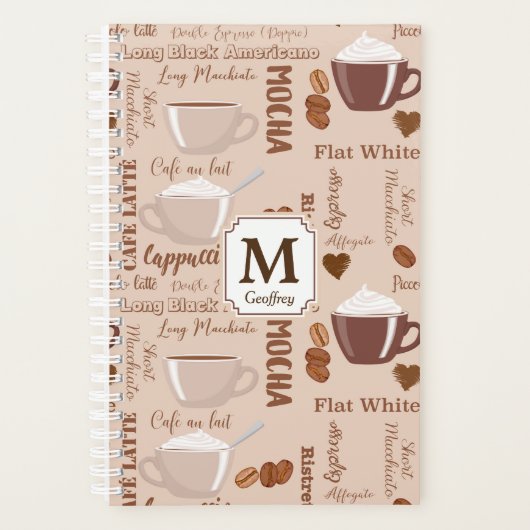 Coffee Terms Muster Monogram Planer (Vorderseite)