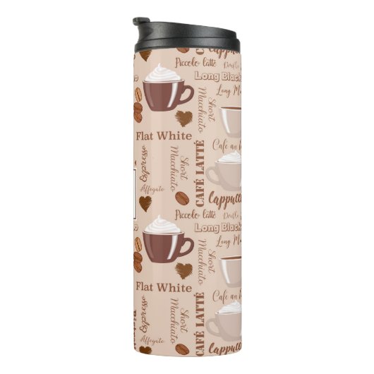 Coffee Terms Muster Monogram Thermosbecher (Nach rechts gedreht)