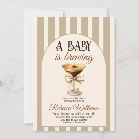 Coffee Theme Baby wird Beige Bow Baby Dusche Einladung (Vorderseite)
