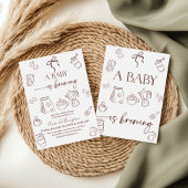 Coffee Theme Beige Bow Baby is Brewing Baby Shower Einladung