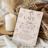 Coffee Theme Beige Bow Cafe Bebe Baby Shower Einladung