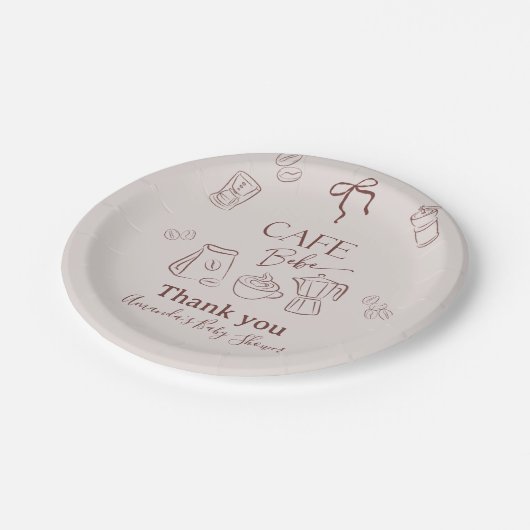 Coffee Theme Beige Cafe Bebe Brewing Baby Shower Pappteller (Schrägansicht)