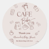 Coffee Theme Beige Cafe Bebe Brewing Baby Shower Runder Aufkleber (Vorderseite)