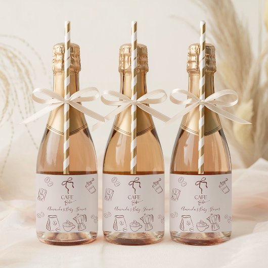 Coffee Theme Beige Cafe Bebe Brewing Baby Shower Schaumweinetikett