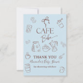 Coffee Theme Blue Bow Cafe Bebe Boy Baby Shower Dankeskarte (Vorderseite)