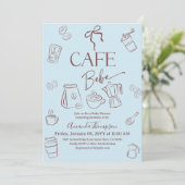 Coffee Theme Blue Bow Cafe Bebe Boy Baby Shower Einladung (Stehend Vorderseite)