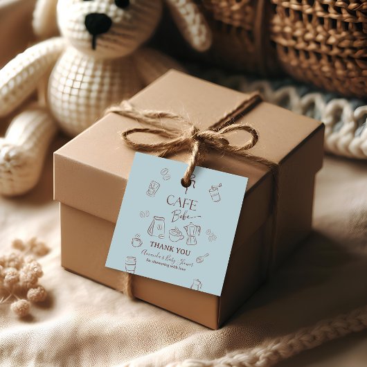 Coffee Theme Blue Bow Cafe Bebe Boy Baby Shower Geschenkanhänger