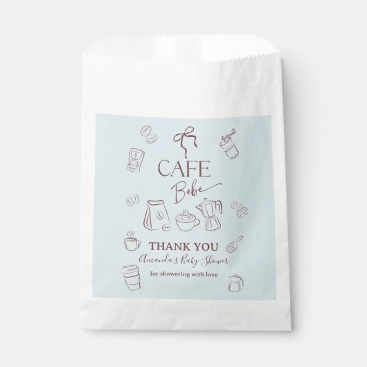 Coffee Theme Blue Bow Cafe Bebe Boy Baby Shower Geschenktütchen (Vorderseite)