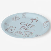 Coffee Theme Blue Bow Cafe Bebe Boy Baby Shower Pappteller (Schrägansicht)