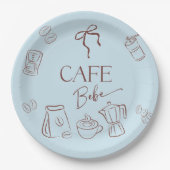 Coffee Theme Blue Bow Cafe Bebe Boy Baby Shower Pappteller (Vorderseite)