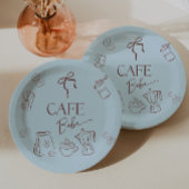 Coffee Theme Blue Bow Cafe Bebe Boy Baby Shower Pappteller