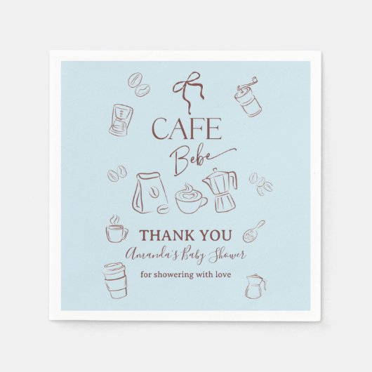 Coffee Theme Blue Bow Cafe Bebe Boy Baby Shower Serviette (Vorderseite)