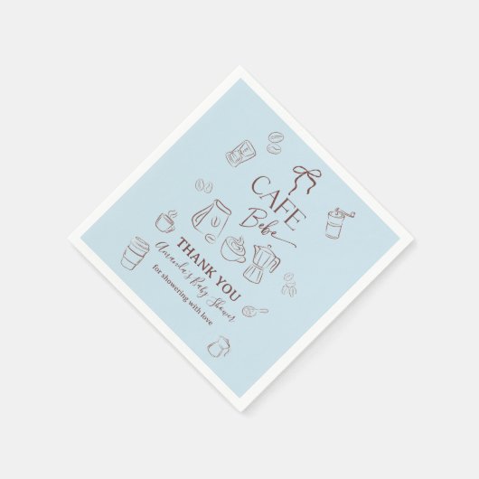 Coffee Theme Blue Bow Cafe Bebe Boy Baby Shower Serviette (Ecke)