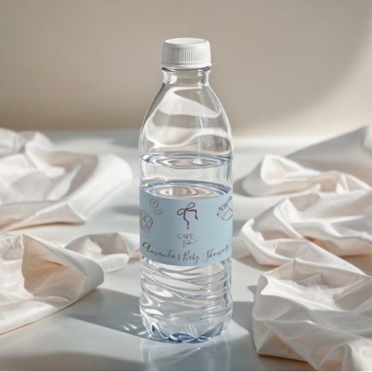 Coffee Theme Blue Bow Cafe Bebe Boy Baby Shower Wasserflaschenetikett