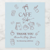 Coffee Theme Blue Bow Cafe Bebe Boy Baby Shower Weinetikett (Einzelnes Label)