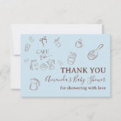 Coffee Theme Boy Blue Bow Cafe Bebe Baby Shower Dankeskarte (Vorderseite)