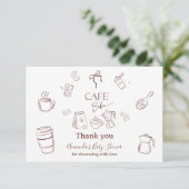 Coffee Theme Cafe Bebe Brewing Baby Shower Dankeskarte (Stehend Vorderseite)