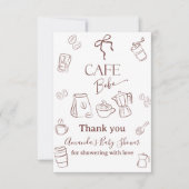 Coffee Theme Cafe Bebe Brewing Bow Baby Shower Dankeskarte (Vorderseite)