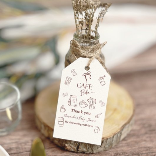 Coffee Theme Cafe Bebe Brewing Bow Baby Shower Geschenkanhänger